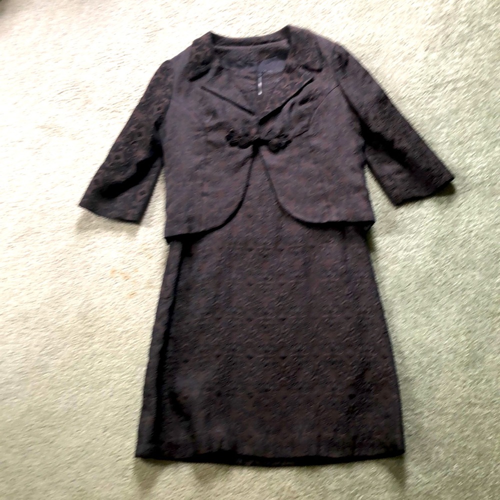 Brown Brocade sleeveless dress & Jacket